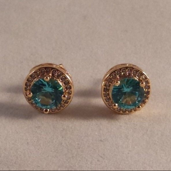Jewelry - 18K Yellow Gold Filled Sky Blue Diamond Zircon Stud Earrings 1.28ctw Gorgeous